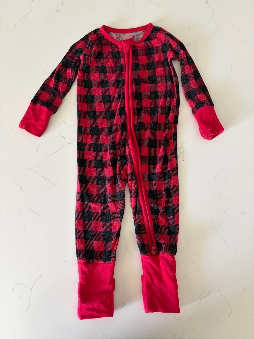 Kindred Bravely Kids Red and Black Buffalo Plaid One-Piece Pajamas